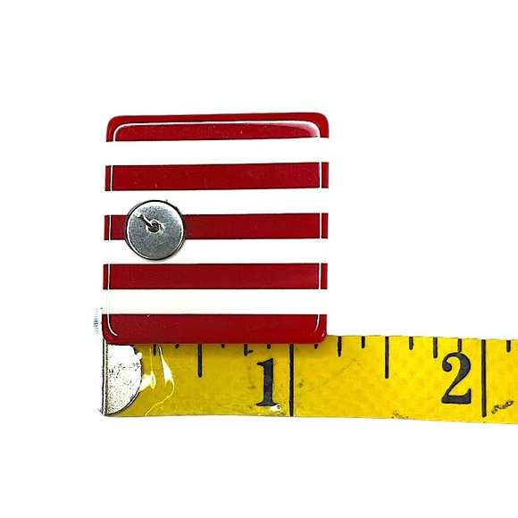 Red and White Striped Large Square Earrings - Picture 10 of 10